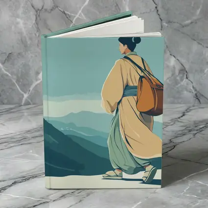 Japanese Woman Robes Walking Mountain Landscape