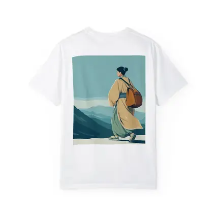 Japanese Woman Robes Walking Mountain Landscape