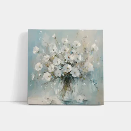 White Flowers Glass Vase Oil Painting