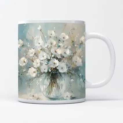 White Flowers Glass Vase Oil Painting