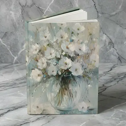 White Flowers Glass Vase Oil Painting