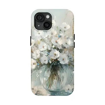 White Flowers Glass Vase Oil Painting