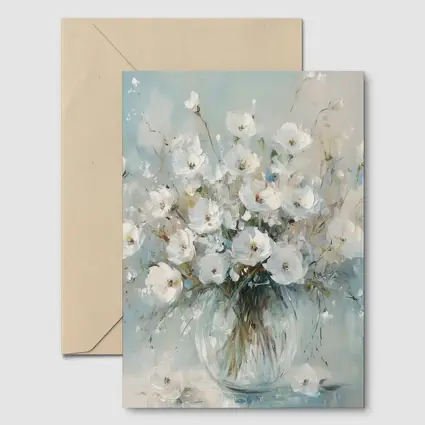 White Flowers Glass Vase Oil Painting