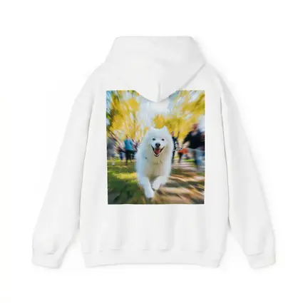 Samoyed Dog Running in Autumn Park