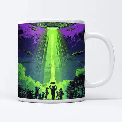 UFO Abduction Green Beam Night Sky
