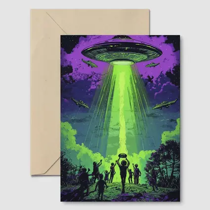 UFO Abduction Green Beam Night Sky