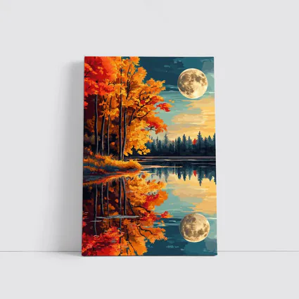 Autumn Lake Reflection Full Moon Night