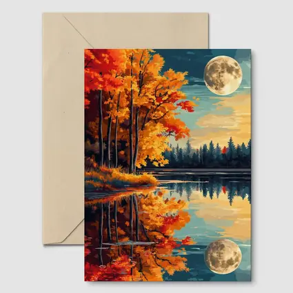 Autumn Lake Reflection Full Moon Night