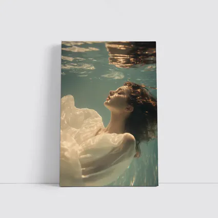 Woman Floating Underwater White Flowing Dress