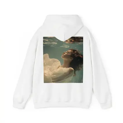Woman Floating Underwater White Flowing Dress