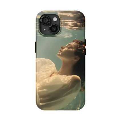 Woman Floating Underwater White Flowing Dress