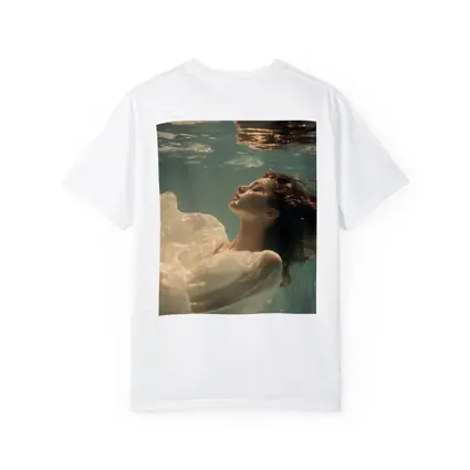 Woman Floating Underwater White Flowing Dress