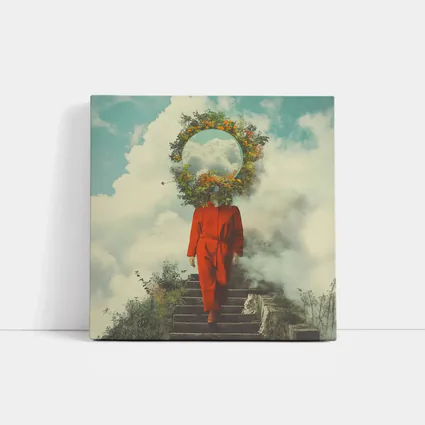Surreal Figure Red Suit Floral Sky