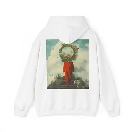 Surreal Figure Red Suit Floral Sky