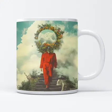 Surreal Figure Red Suit Floral Sky