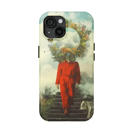 Surreal Figure Red Suit Floral Sky