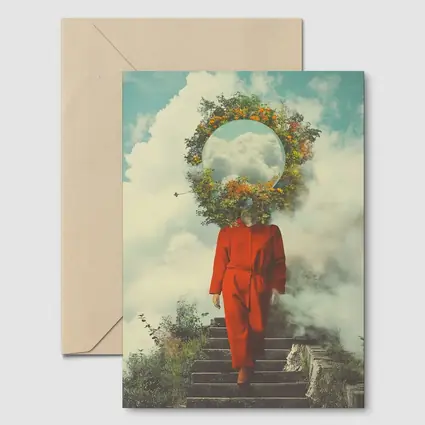 Surreal Figure Red Suit Floral Sky