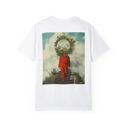 Surreal Figure Red Suit Floral Sky