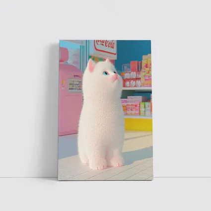 White Cat Cartoon Convenience Store Scene