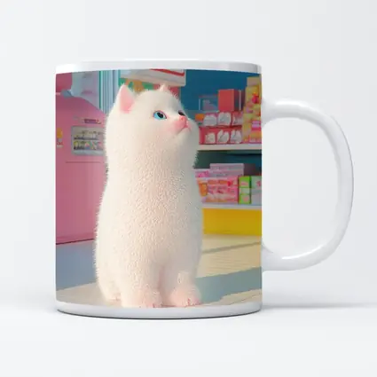 White Cat Cartoon Convenience Store Scene