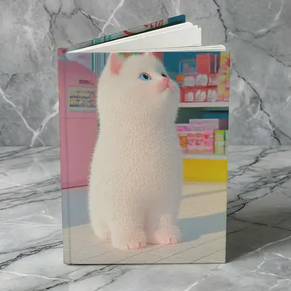 White Cat Cartoon Convenience Store Scene