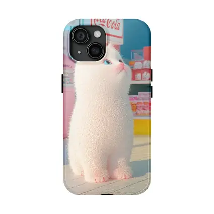 White Cat Cartoon Convenience Store Scene
