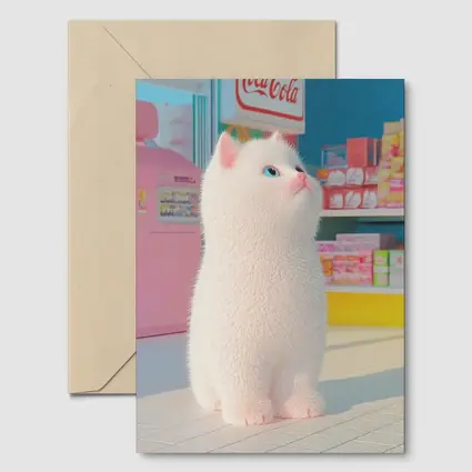 White Cat Cartoon Convenience Store Scene