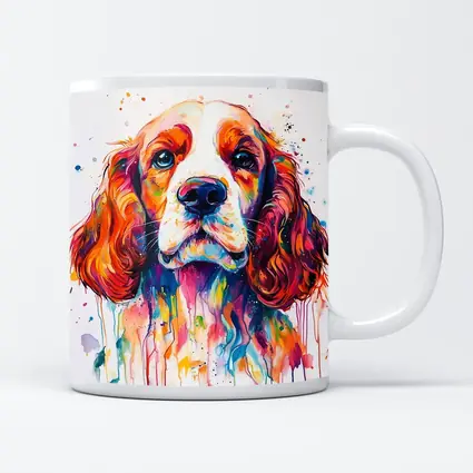 Colorful Cocker Spaniel Watercolor Paint Splash Art