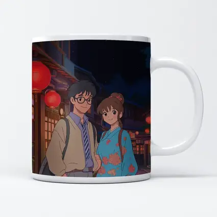 Anime Couple Night Street Red Lanterns