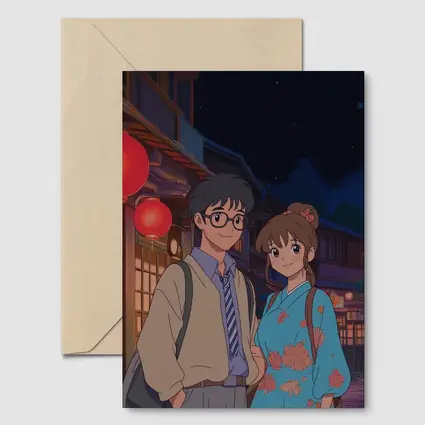 Anime Couple Night Street Red Lanterns