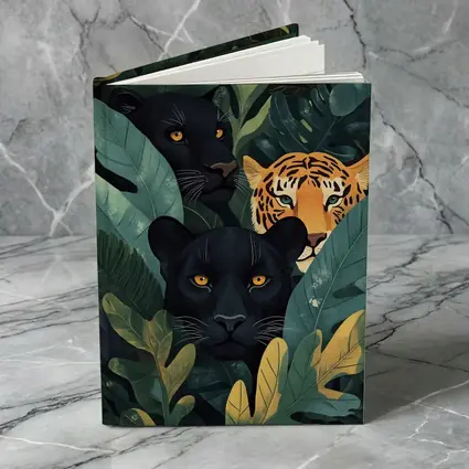 Black Panthers And Tiger In Jungle Leaves