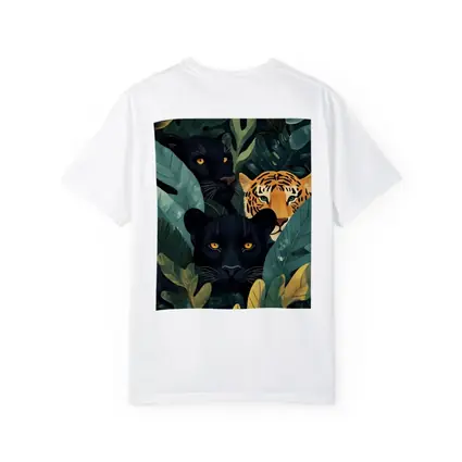 Black Panthers And Tiger In Jungle Leaves