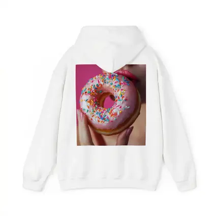Woman Eating Pink Sprinkle Donut Pink Background