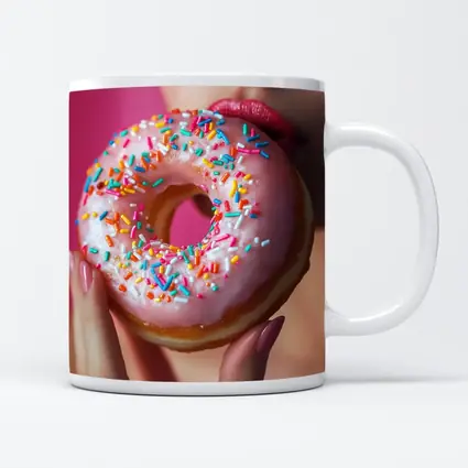 Woman Eating Pink Sprinkle Donut Pink Background