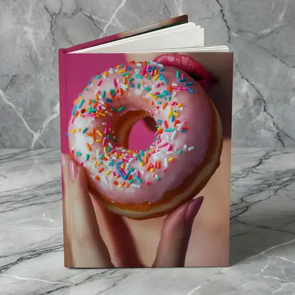 Woman Eating Pink Sprinkle Donut Pink Background