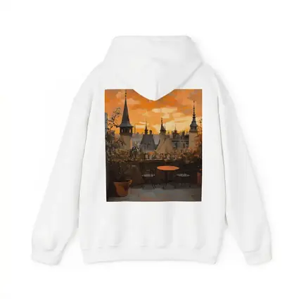Paris Rooftop Terrace Golden Sunset Oil Painting