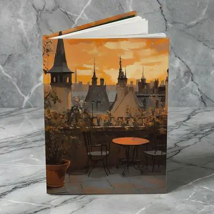 Paris Rooftop Terrace Golden Sunset Oil Painting