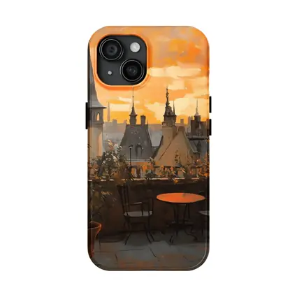 Paris Rooftop Terrace Golden Sunset Oil Painting