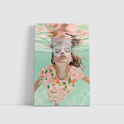 Girl Swimming Underwater Floral Shirt Pool