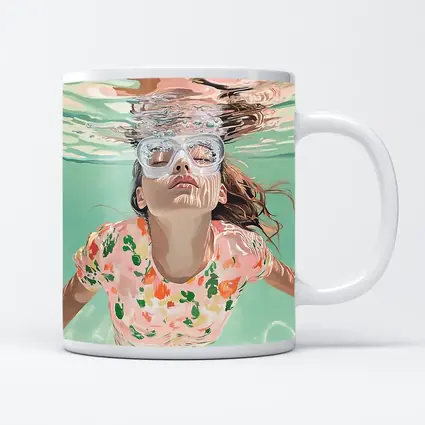 Girl Swimming Underwater Floral Shirt Pool