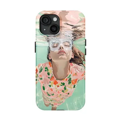 Girl Swimming Underwater Floral Shirt Pool