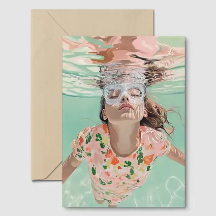 Girl Swimming Underwater Floral Shirt Pool