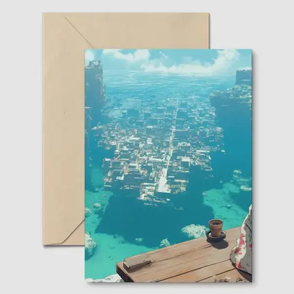 Anime Girl Kimono Cliffside Ocean City View