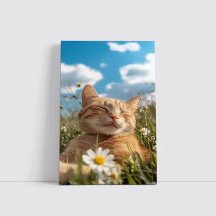 Orange Tabby Cat Resting In Daisy Field