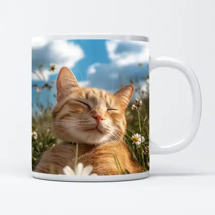 Orange Tabby Cat Resting In Daisy Field