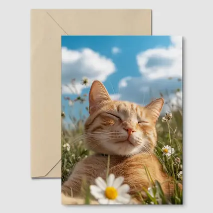 Orange Tabby Cat Resting In Daisy Field