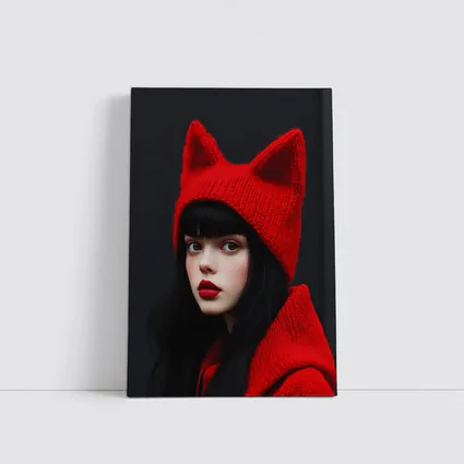 Girl Red Cat Ear Knit Hat Portrait
