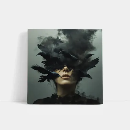 Woman With Ravens Dark Smoke Surreal Art