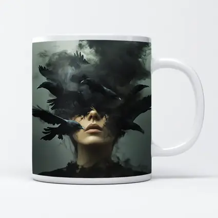 Woman With Ravens Dark Smoke Surreal Art