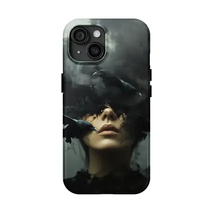 Woman With Ravens Dark Smoke Surreal Art